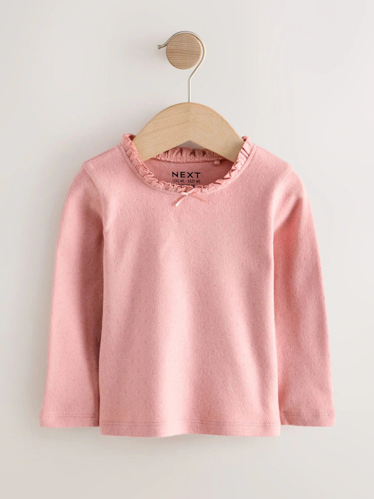 |Girl| Blusas Bordadas De Manga Comprida Rosa/Azul/Creme (3 meses a 7 anos)