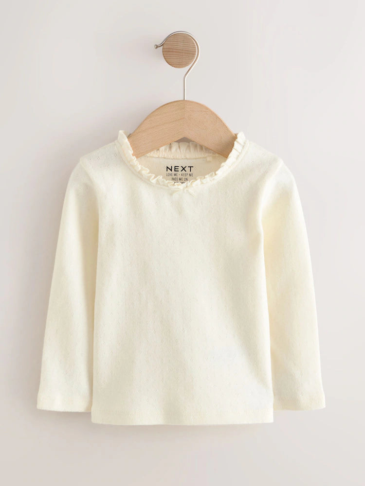 |Girl| Blusas Bordadas De Manga Comprida Rosa/Azul/Creme (3 meses a 7 anos)