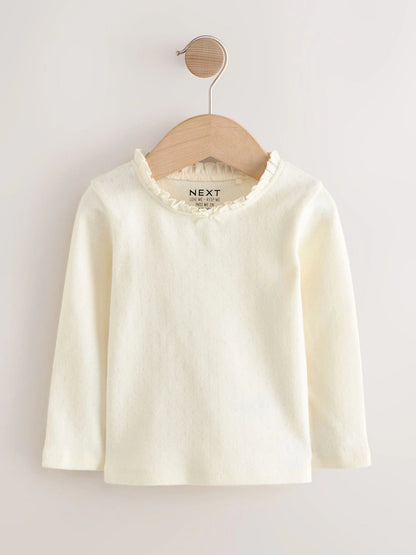 |Girl| Blusas Bordadas De Manga Comprida Rosa/Azul/Creme (3 meses a 7 anos)