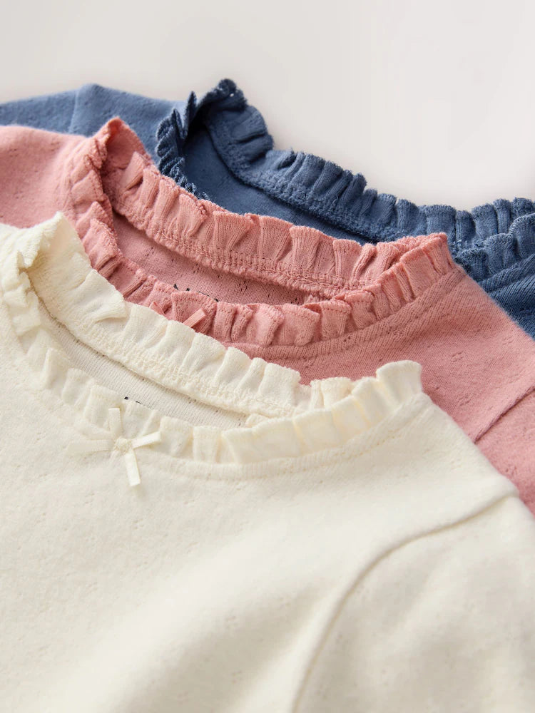 |Girl| Blusas Bordadas De Manga Comprida Rosa/Azul/Creme (3 meses a 7 anos)