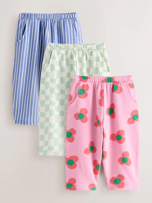 |Girl| Pacote Com 3 Calças Estilo Barril Rosa/Verde (3 meses a 7 anos)