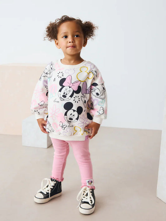 |Girl| Conjunto De Blusa e Leggings De Manga Comprida Rosa Da Disney Minnie Mouse (3 meses a 7 anos)