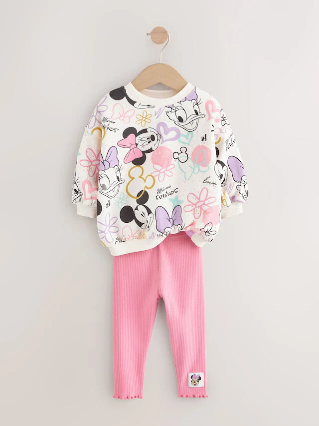 |Girl| Conjunto De Blusa e Leggings De Manga Comprida Rosa Da Disney Minnie Mouse (3 meses a 7 anos)