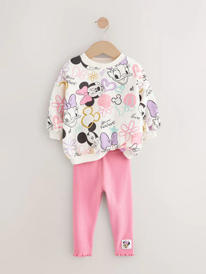 |Girl| Conjunto De Blusa e Leggings De Manga Comprida Rosa Da Disney Minnie Mouse (3 meses a 7 anos)