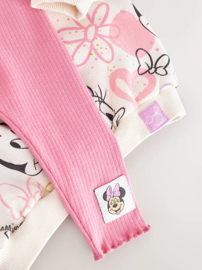 |Girl| Conjunto De Blusa e Leggings De Manga Comprida Rosa Da Disney Minnie Mouse (3 meses a 7 anos)