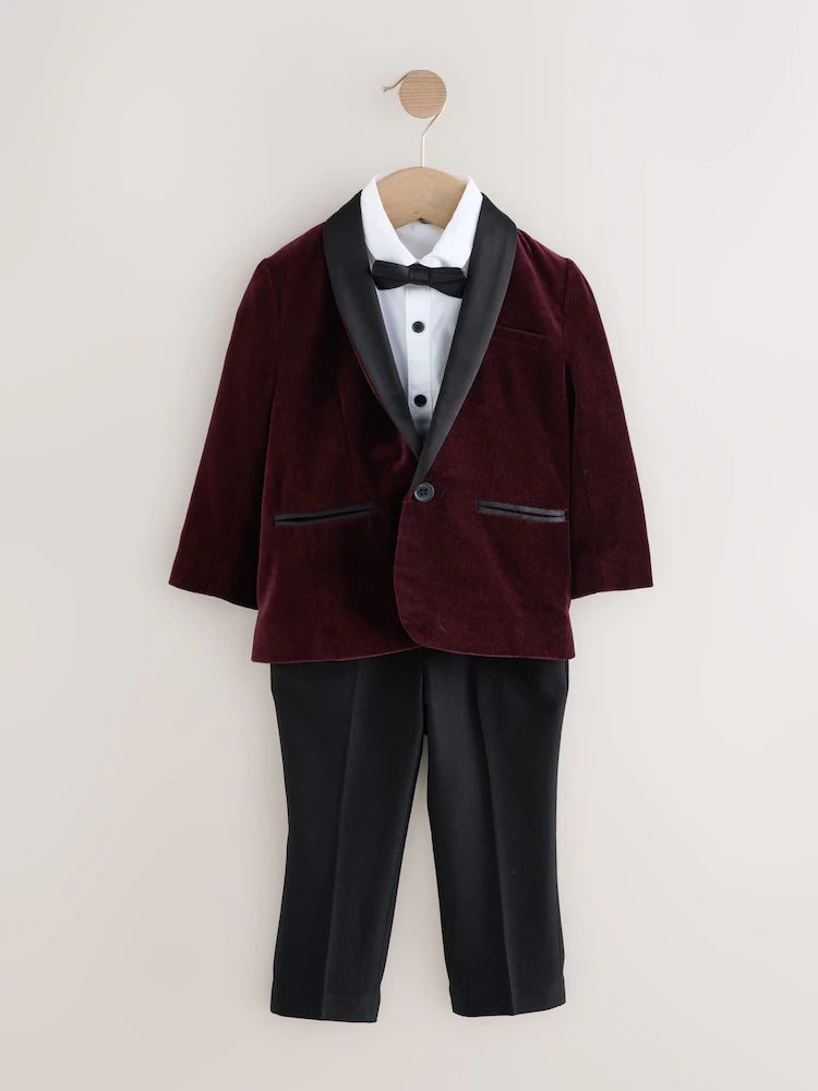|Boy| Conjunto De Blazer, Camisa, Calça e Gravata Borboleta Vermelho Bordô (3 meses a 9 anos)
