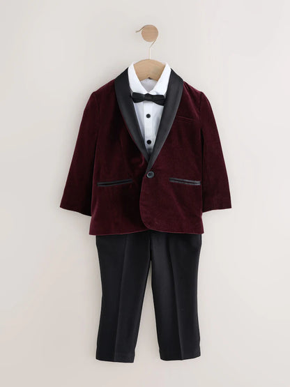 |Boy| Conjunto De Blazer, Camisa, Calça e Gravata Borboleta Vermelho Bordô (3 meses a 9 anos)