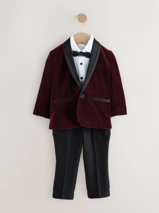 |Boy| Conjunto De Blazer, Camisa, Calça e Gravata Borboleta Vermelho Bordô (3 meses a 9 anos)