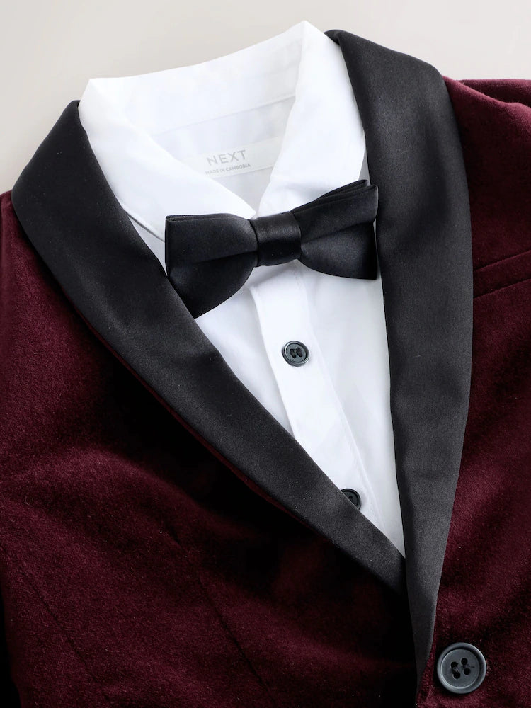 |Boy| Conjunto De Blazer, Camisa, Calça e Gravata Borboleta Vermelho Bordô (3 meses a 9 anos)