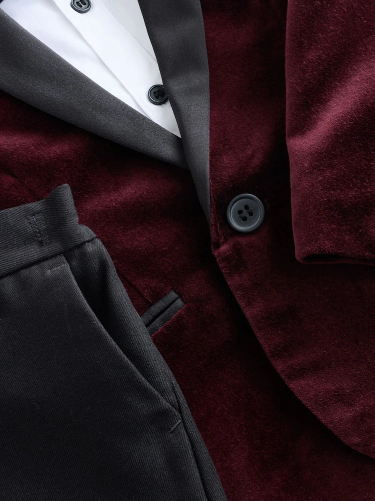 |Boy| Conjunto De Blazer, Camisa, Calça e Gravata Borboleta Vermelho Bordô (3 meses a 9 anos)