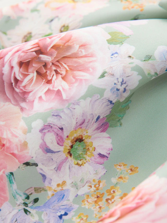 |Girl| Vestido De Festa Verde Sem Mangas Com Estampa Floral (3 meses a 7 anos)