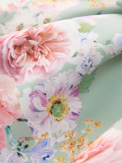 |Girl| Vestido De Festa Verde Sem Mangas Com Estampa Floral (3 meses a 7 anos)