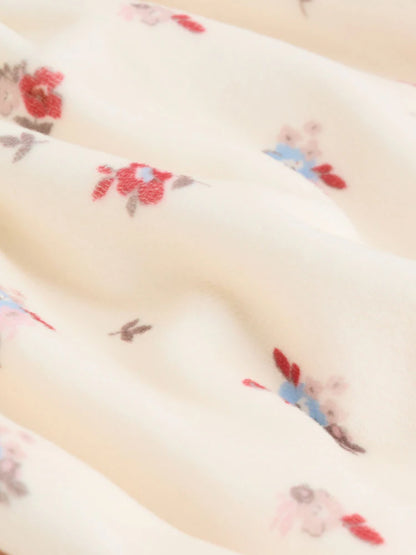 |BabyGirl| Conjunto De Vestido De Veludo Creme Com Estampa Floral Miúda Para Bebê, Manga comprida e meia-calça (2 peças, 0 meses a 2 anos)