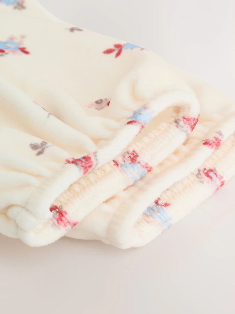 |BabyGirl| Conjunto De Vestido De Veludo Creme Com Estampa Floral Miúda Para Bebê, Manga comprida e meia-calça (2 peças, 0 meses a 2 anos)