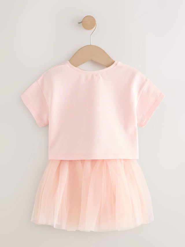 |Girl| Conjunto De Camiseta e Saia Rosa (3 meses a 7 anos)