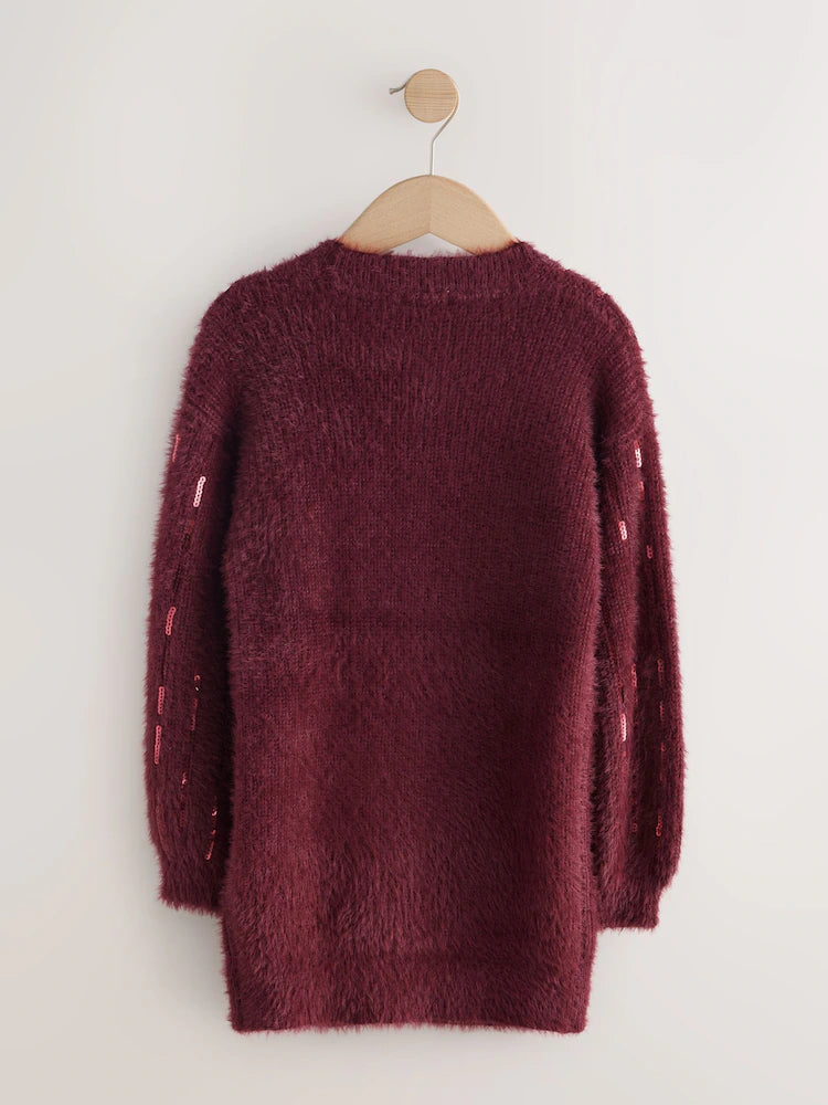 |BigGirl| Vestido De Natal Com Listras Vermelhas e Lantejoulas Cor De Vinho (3-16 anos)