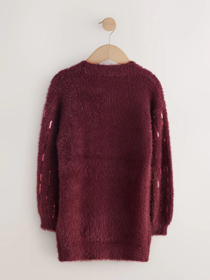 |BigGirl| Vestido De Natal Com Listras Vermelhas e Lantejoulas Cor De Vinho (3-16 anos)