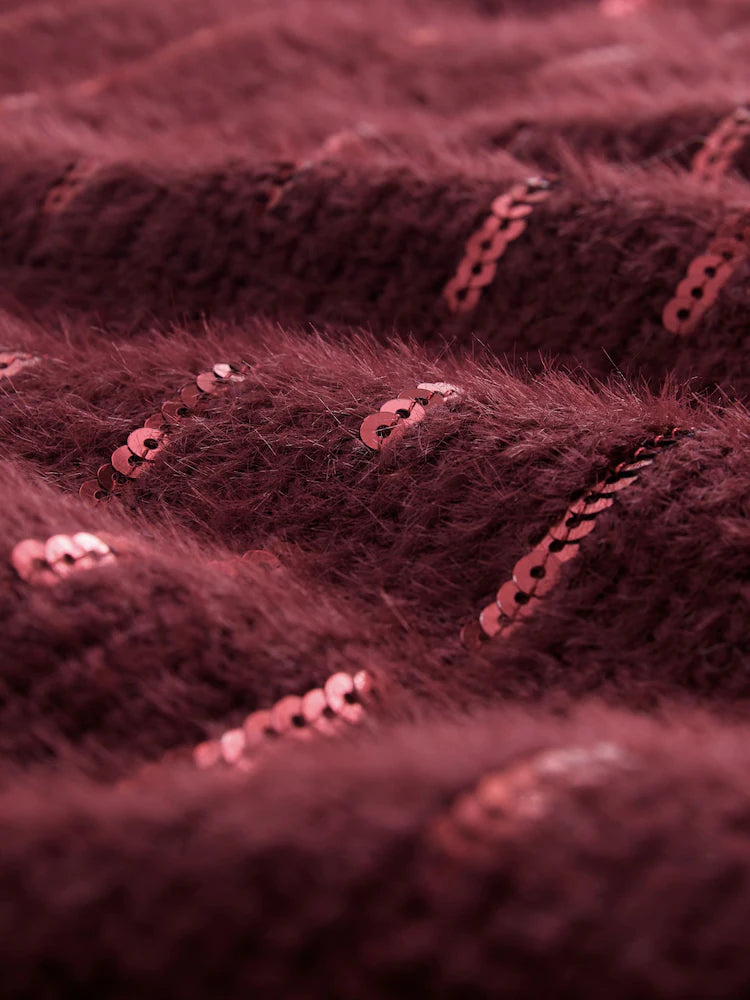 |BigGirl| Vestido De Natal Com Listras Vermelhas e Lantejoulas Cor De Vinho (3-16 anos)