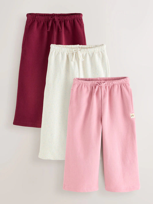 |Girl| Calça de Moletom Larga Rosa/Bordô/Aveia, Pacote Com 3 (3 meses a 7 anos)