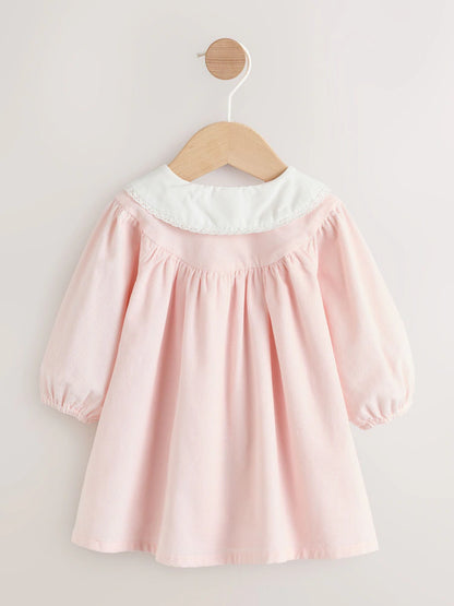 |BabyGirl| Vestido De Bebê Com Gola Trançada e Meia-Calça Rosa (0 meses a 2 anos)