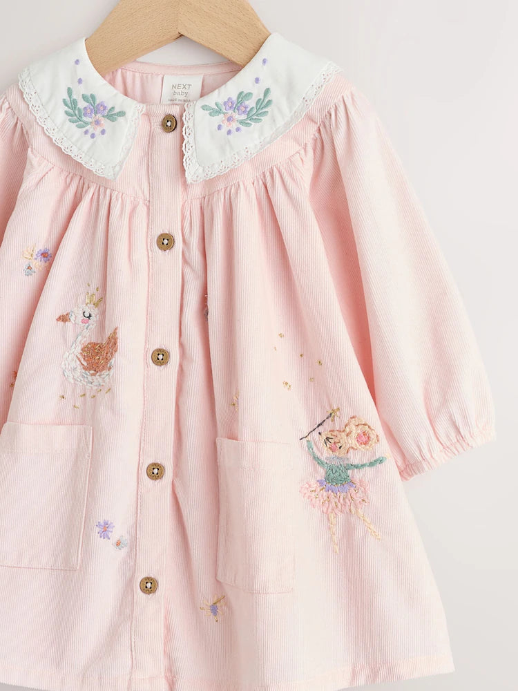 |BabyGirl| Vestido De Bebê Com Gola Trançada e Meia-Calça Rosa (0 meses a 2 anos)