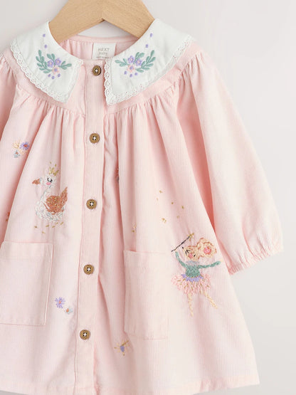 |BabyGirl| Vestido De Bebê Com Gola Trançada e Meia-Calça Rosa (0 meses a 2 anos)