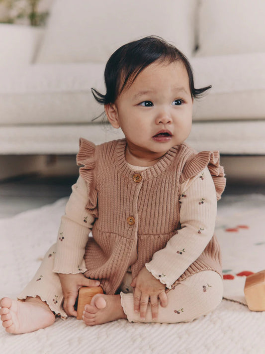 |BabyGirl| Conjunto De 3 Peças De Colete, Blusa De Manga Comprida e Leggings De Malha Neutro cereja para bebê