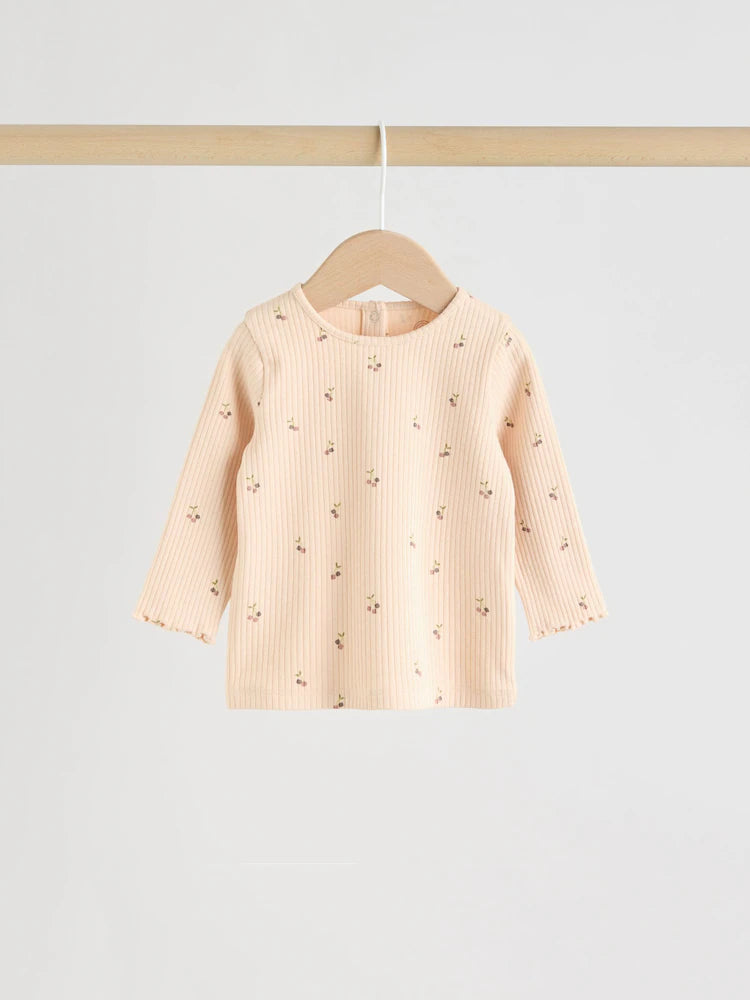 |BabyGirl| Conjunto De 3 Peças De Colete, Blusa De Manga Comprida e Leggings De Malha Neutro cereja para bebê