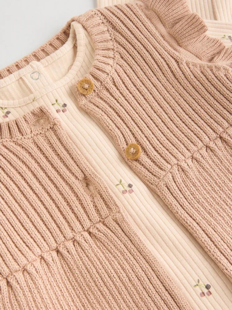 |BabyGirl| Conjunto De 3 Peças De Colete, Blusa De Manga Comprida e Leggings De Malha Neutro cereja para bebê