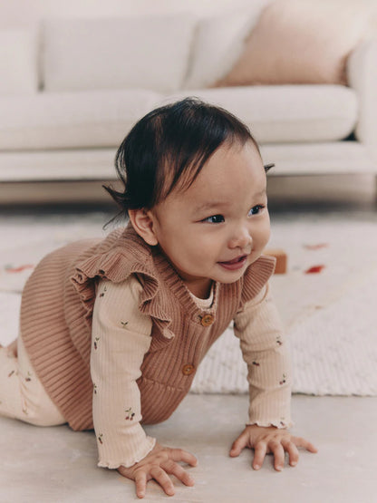 |BabyGirl| Conjunto De 3 Peças De Colete, Blusa De Manga Comprida e Leggings De Malha Neutro cereja para bebê