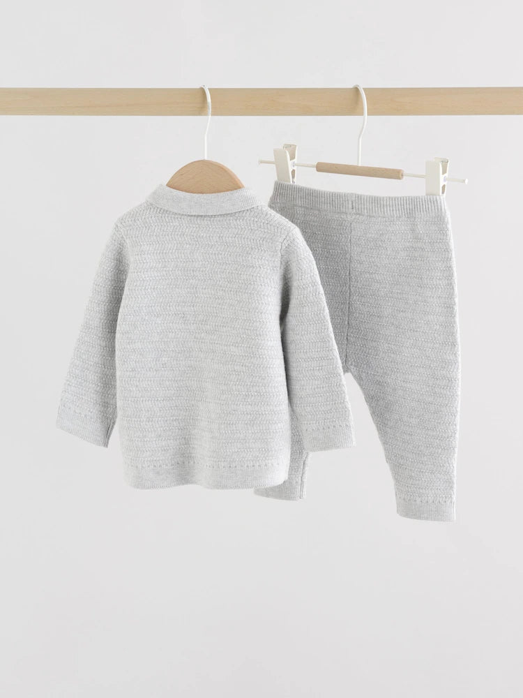 |BabyBoy| Conjunto De Suéter e Leggings De Tricô Cinza Para Bebê (0 meses a 2 anos)