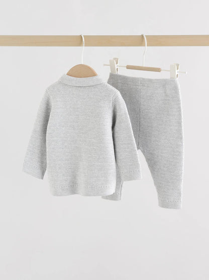 |BabyBoy| Conjunto De Suéter e Leggings De Tricô Cinza Para Bebê (0 meses a 2 anos)