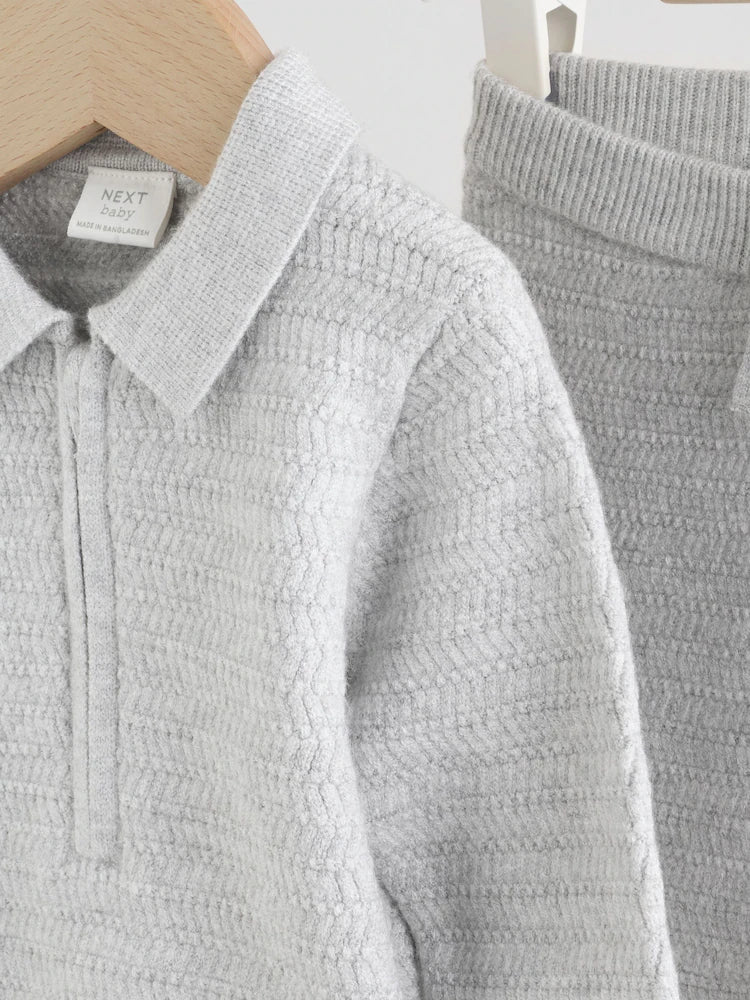 |BabyBoy| Conjunto De Suéter e Leggings De Tricô Cinza Para Bebê (0 meses a 2 anos)