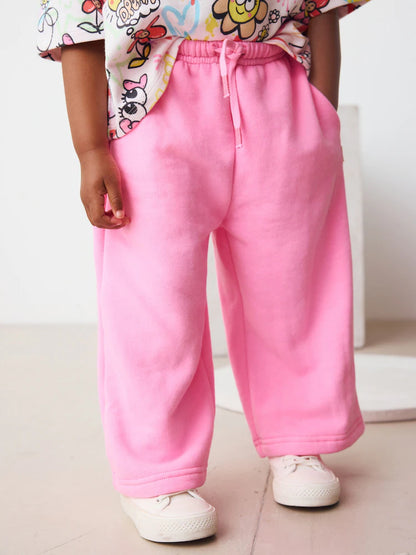|Girl| Calça De Moletom Rosa Brilhante Com Perna Larga (3 meses a 7 anos)
