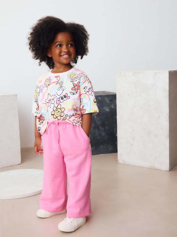 |Girl| Calça De Moletom Rosa Brilhante Com Perna Larga (3 meses a 7 anos)