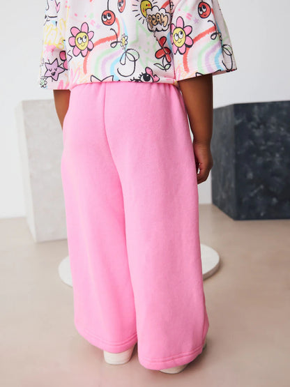 |Girl| Calça De Moletom Rosa Brilhante Com Perna Larga (3 meses a 7 anos)