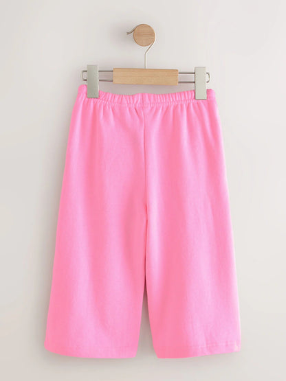|Girl| Calça De Moletom Rosa Brilhante Com Perna Larga (3 meses a 7 anos)