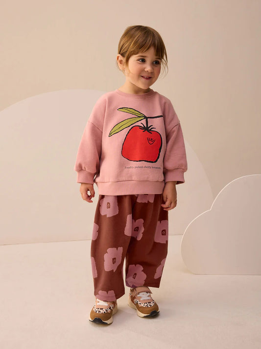 |Girl| Conjunto De Moletom e Calça De Moletom Estilo Tomate Rosa/Marrom (3 meses a 7 anos)