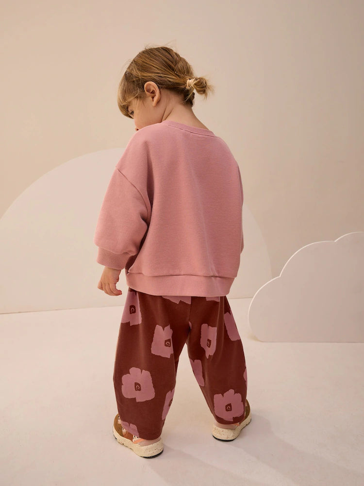 |Girl| Conjunto De Moletom e Calça De Moletom Estilo Tomate Rosa/Marrom (3 meses a 7 anos)