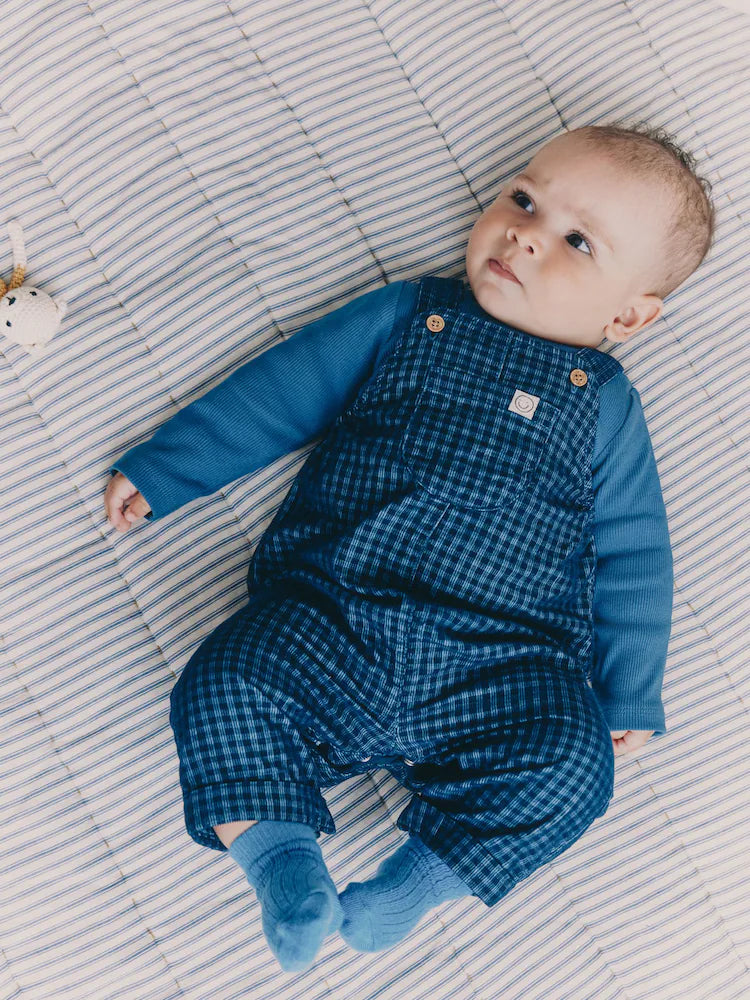 |BabyBoy| Conjunto De Macacão e Macacão Xadrez Azul Para Bebê (0 meses a 2 anos)