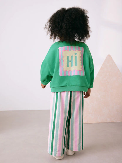 |Girl| Conjunto De Moletom Verde e Calça Pantalona (3 meses a 7 anos)