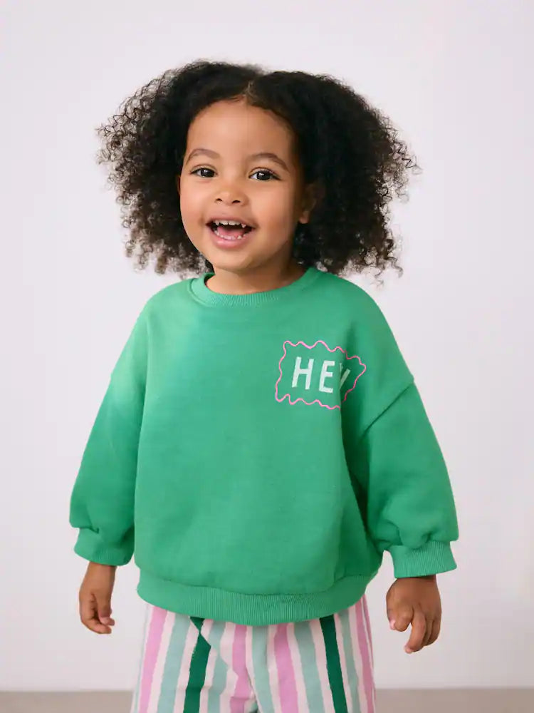 |Girl| Conjunto De Moletom Verde e Calça Pantalona (3 meses a 7 anos)