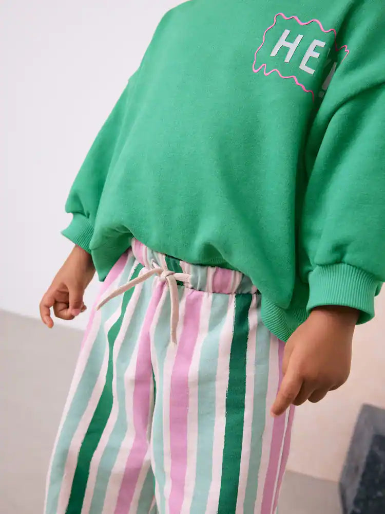 |Girl| Conjunto De Moletom Verde e Calça Pantalona (3 meses a 7 anos)