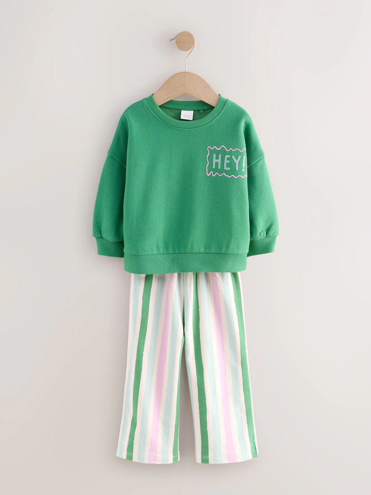 |Girl| Conjunto De Moletom Verde e Calça Pantalona (3 meses a 7 anos)