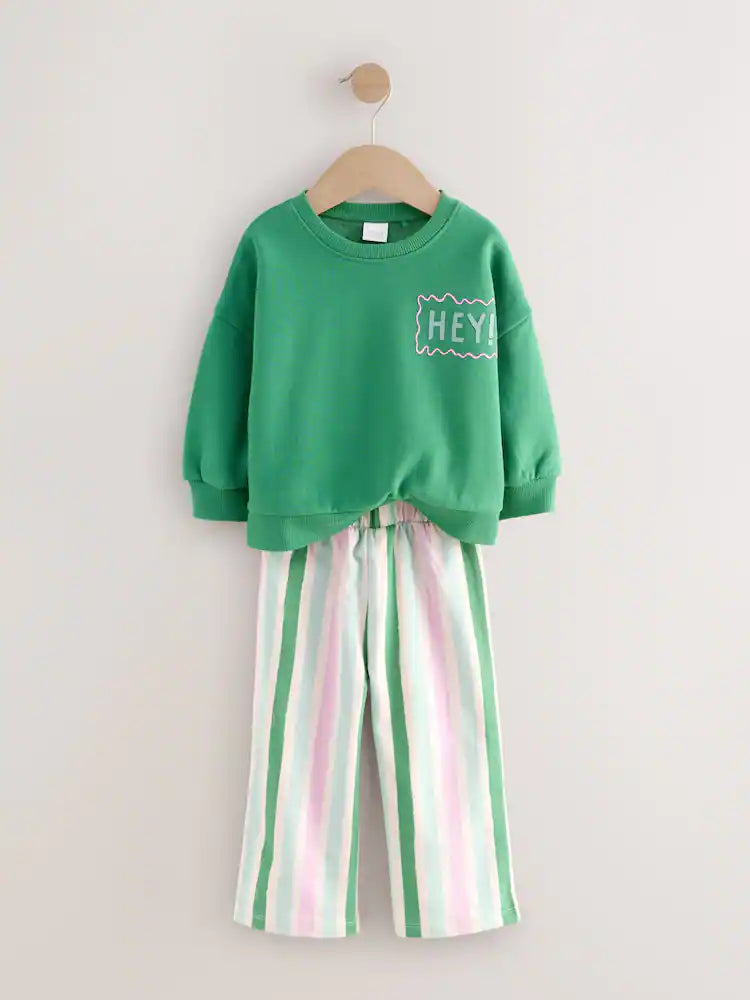 |Girl| Conjunto De Moletom Verde e Calça Pantalona (3 meses a 7 anos)
