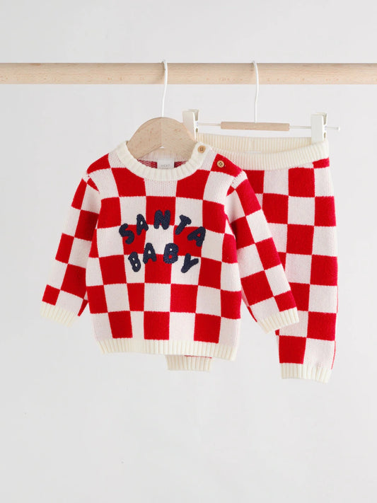 |BabyBoy| Conjunto De Macacão e Legging Xadrez Vermelho Para Bebê (0 meses a 2 anos)