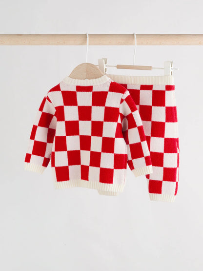 |BabyBoy| Conjunto De Macacão e Legging Xadrez Vermelho Para Bebê (0 meses a 2 anos)