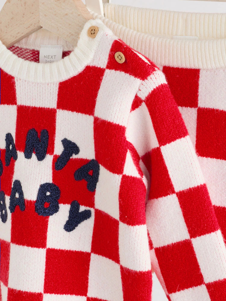 |BabyBoy| Conjunto De Macacão e Legging Xadrez Vermelho Para Bebê (0 meses a 2 anos)