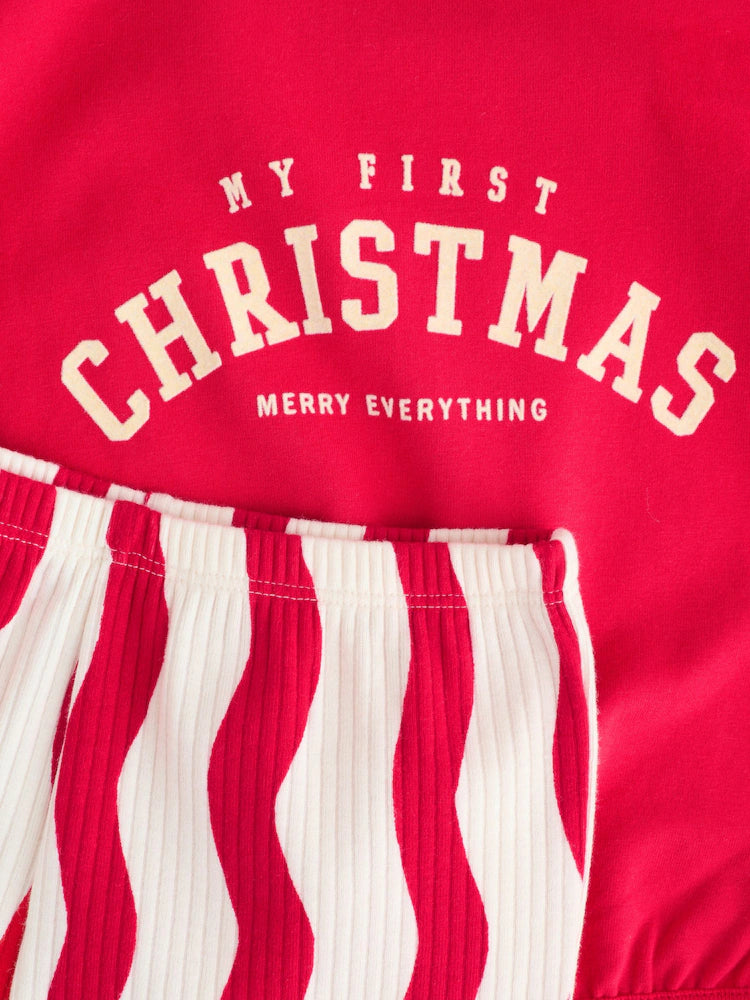 |BabyBoy| Conjunto De Camiseta e Legging Vermelha De Natal Para Bebê (0-18 meses)