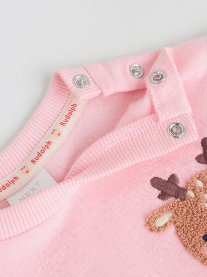 |BabyGirl| Conjunto De Moletom e Calça De Moletom De Rena Vermelha/Rosa Para Bebê (0 meses a 2 anos)